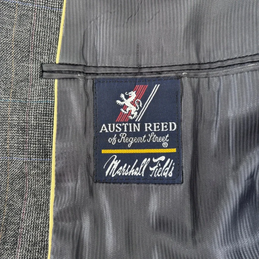 Austin Reed Sport Coat Mens 44 Gray Glen Plaid Wool Blazer Marshall Fields USA